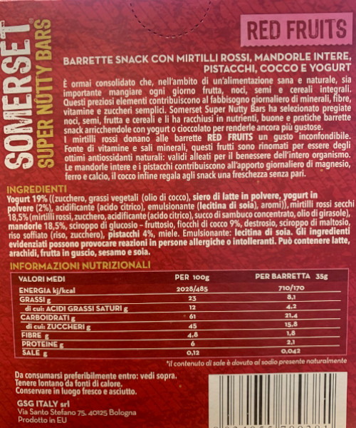 barrette somerset ingredienti