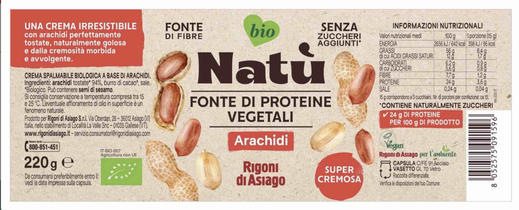 etichetta crema di arachidi Natù